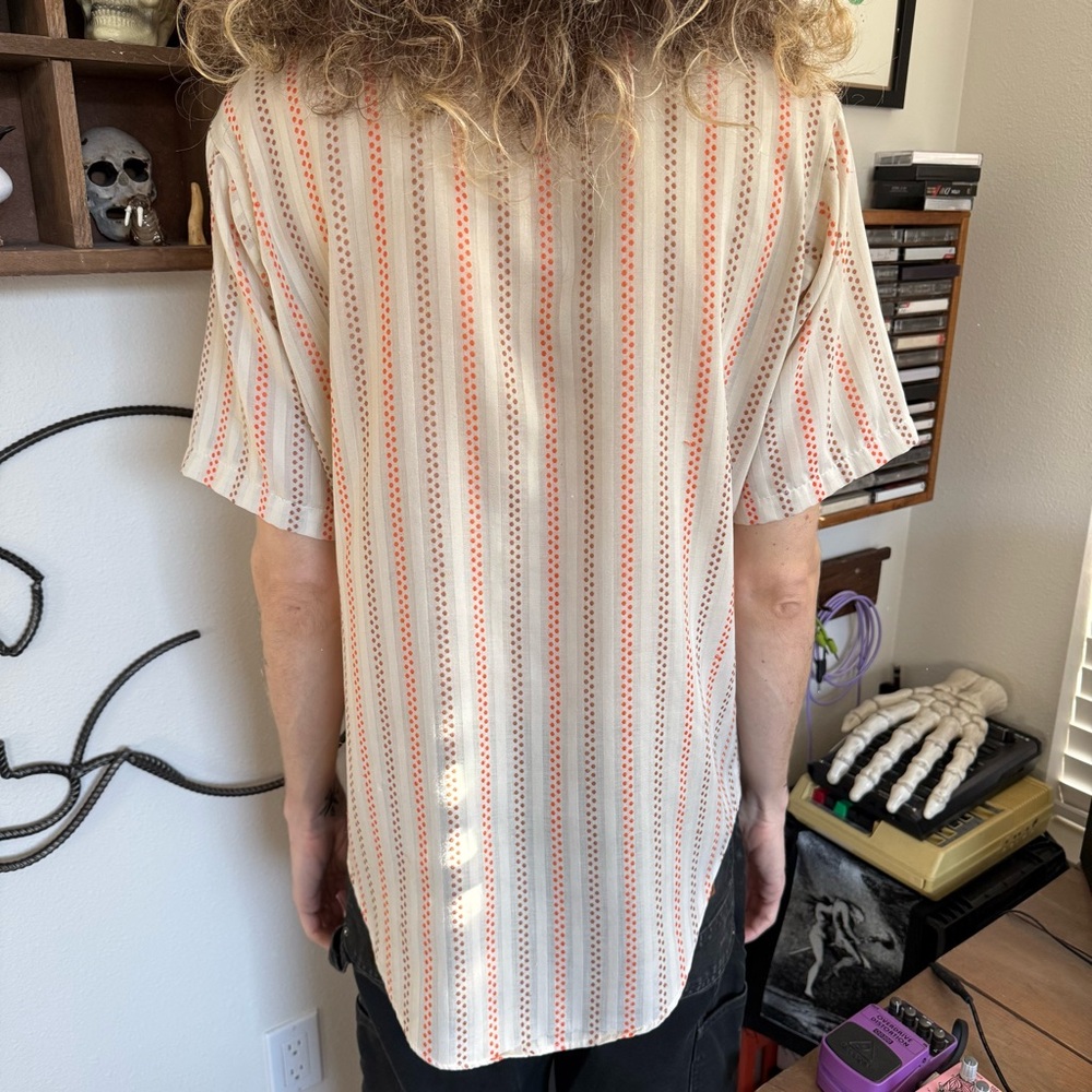 Vintage 60s 70s Semi Sheer Dagger Collar S/S Striped Button Down ~ Size Medium - Picture 6 of 9